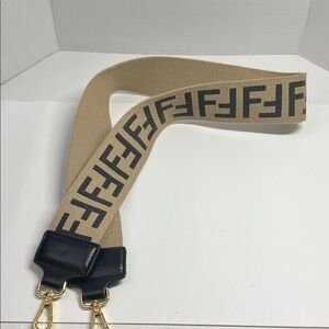 Fendi Beige and Black Logo Jacquard Wide Strap